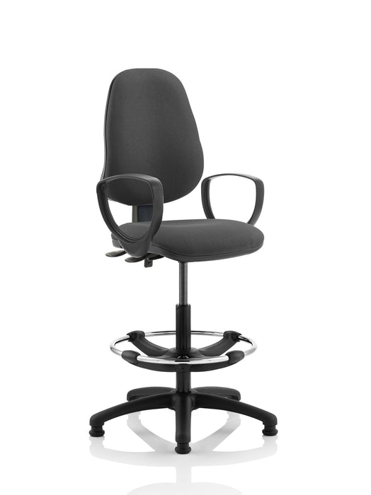 Eclipse Plus II Operator Chair with Hi Rise Draughtsman Kit Task and Operator Dynamic Office Solutions Charcoal Fabric With Loop Arms 