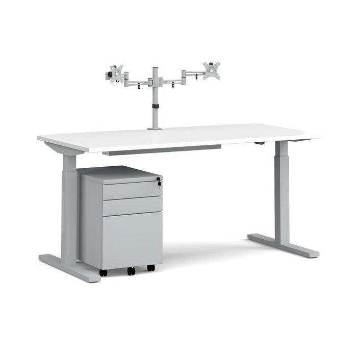 Elev8 Mono straight sit-stand desk 1600mm with matching double monitor arm, steel pedestal and cable tray Desking Dams 