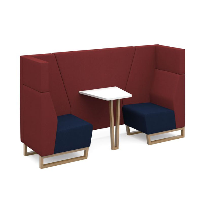 Encore² open high back 2 person meeting booth with table and wooden sled frame Soft Seating Dams 