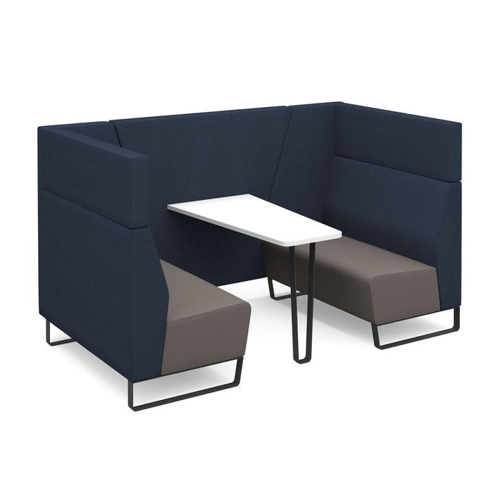 Encore² open high back 4 person meeting booth with table and black sled frame Soft Seating Dams 