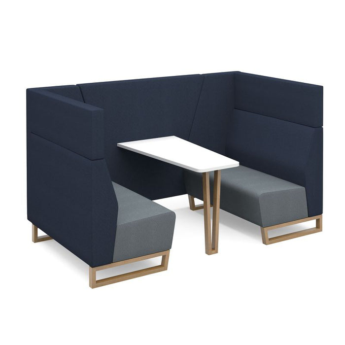 Encore² open high back 4 person meeting booth with table and wooden sled frame Soft Seating Dams 
