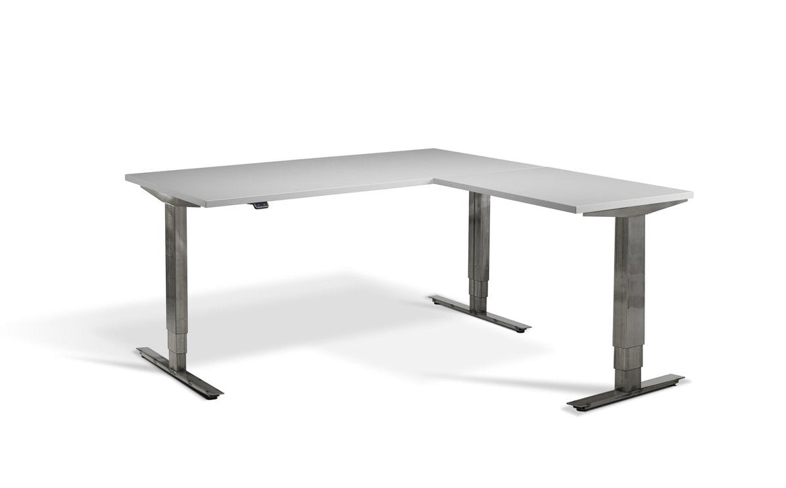 Forge Raw Steel Height Adjustable Corner Desk Desking Lavoro 1600 x 1600 Grey 
