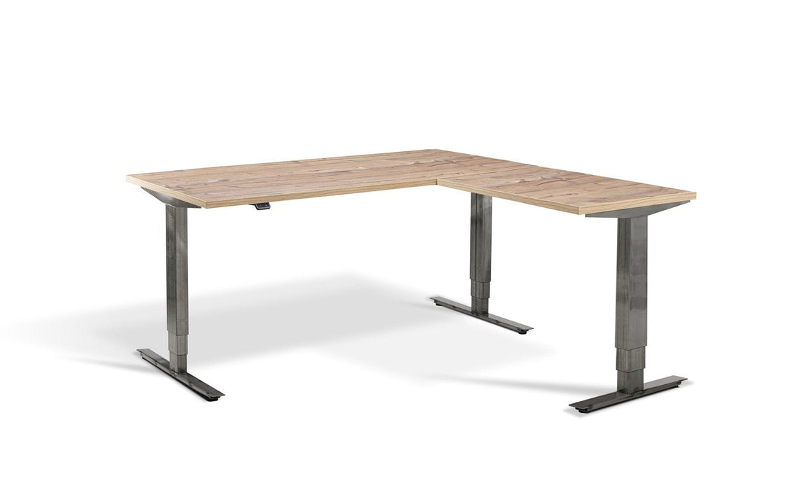 Forge Raw Steel Height Adjustable Corner Desk Desking Lavoro 1600 x 1600 Timber 