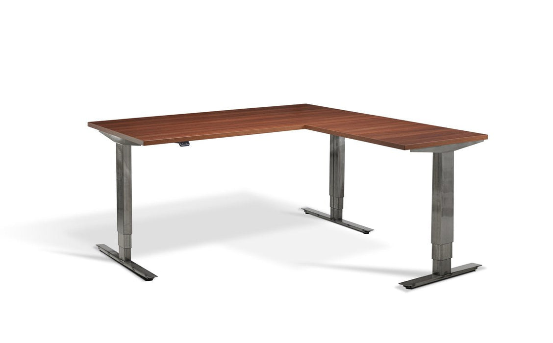 Forge Raw Steel Height Adjustable Corner Desk Desking Lavoro 1600 x 1600 Walnut 