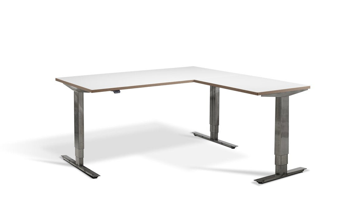 Forge Raw Steel Height Adjustable Corner Desk Desking Lavoro 1600 x 1600 White Ply Edge 
