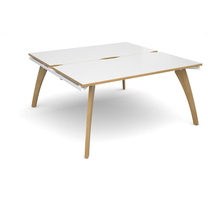 Fuze 2 person Office bench desks BENCH DESKS Dams White/Oak Edge White 1600mm x 1600mm