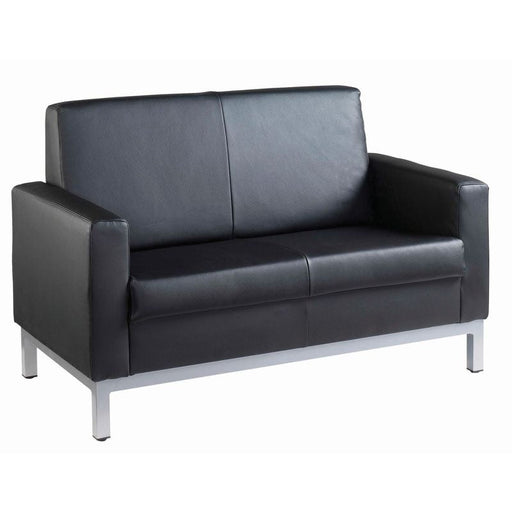 Helsinki square back reception 2 seater chair 1340mm wide - black leather faced Soft Seating Dams 