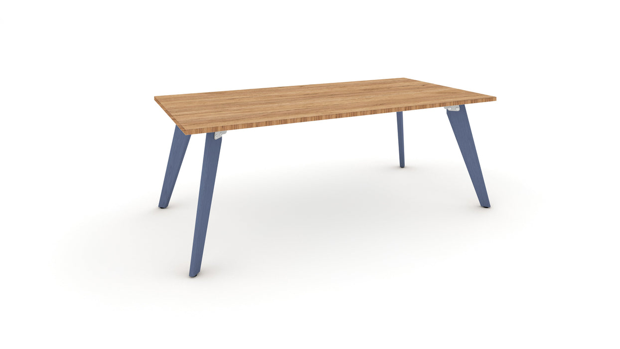 Hub Coloured leg Meeting Tables 1600mm x 1200mm Meeting Tables Workstories 1600mm x 1200mm Gold Craft Oak Pigeon Blue RAL5014