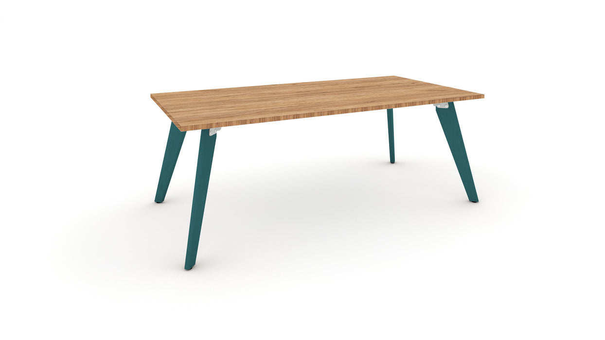 Hub Coloured leg Meeting Tables 1600mm x 1200mm Meeting Tables Workstories 1600mm x 1200mm Gold Craft Oak Turquoise Blue RAL5018