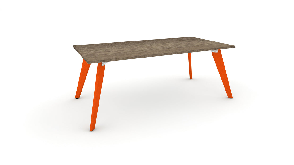 Hub Coloured leg Meeting Tables 1600mm x 1200mm Meeting Tables Workstories 1600mm x 1200mm Grey Nebraska Oak Orange RAL2004