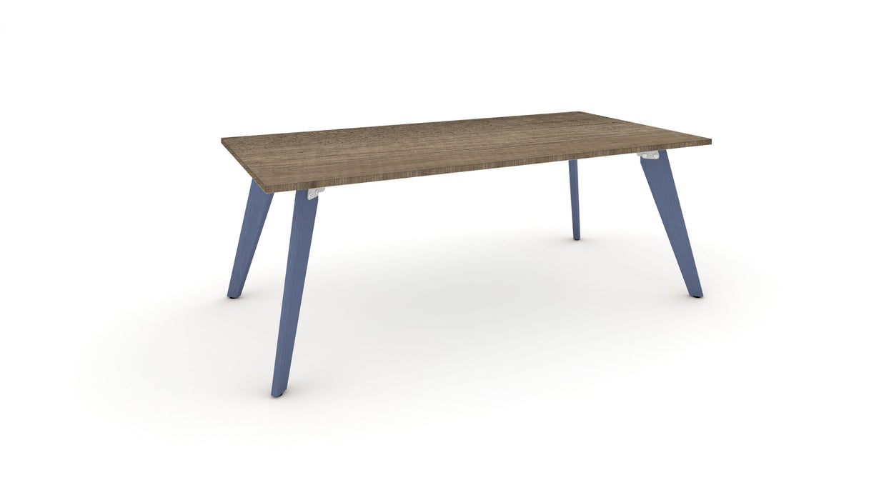 Hub Coloured leg Meeting Tables 1600mm x 1200mm Meeting Tables Workstories 1600mm x 1200mm Grey Nebraska Oak Pigeon Blue RAL5014