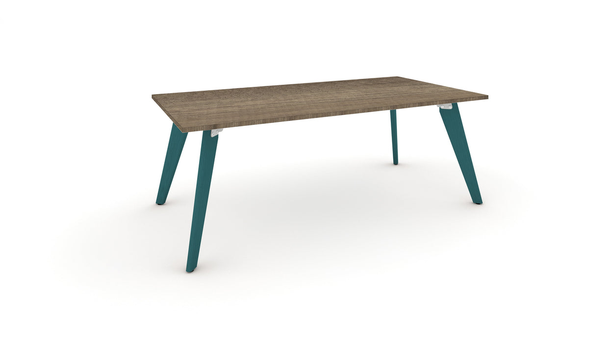 Hub Coloured leg Meeting Tables 1600mm x 1200mm Meeting Tables Workstories 1600mm x 1200mm Grey Nebraska Oak Turquoise Blue RAL5018