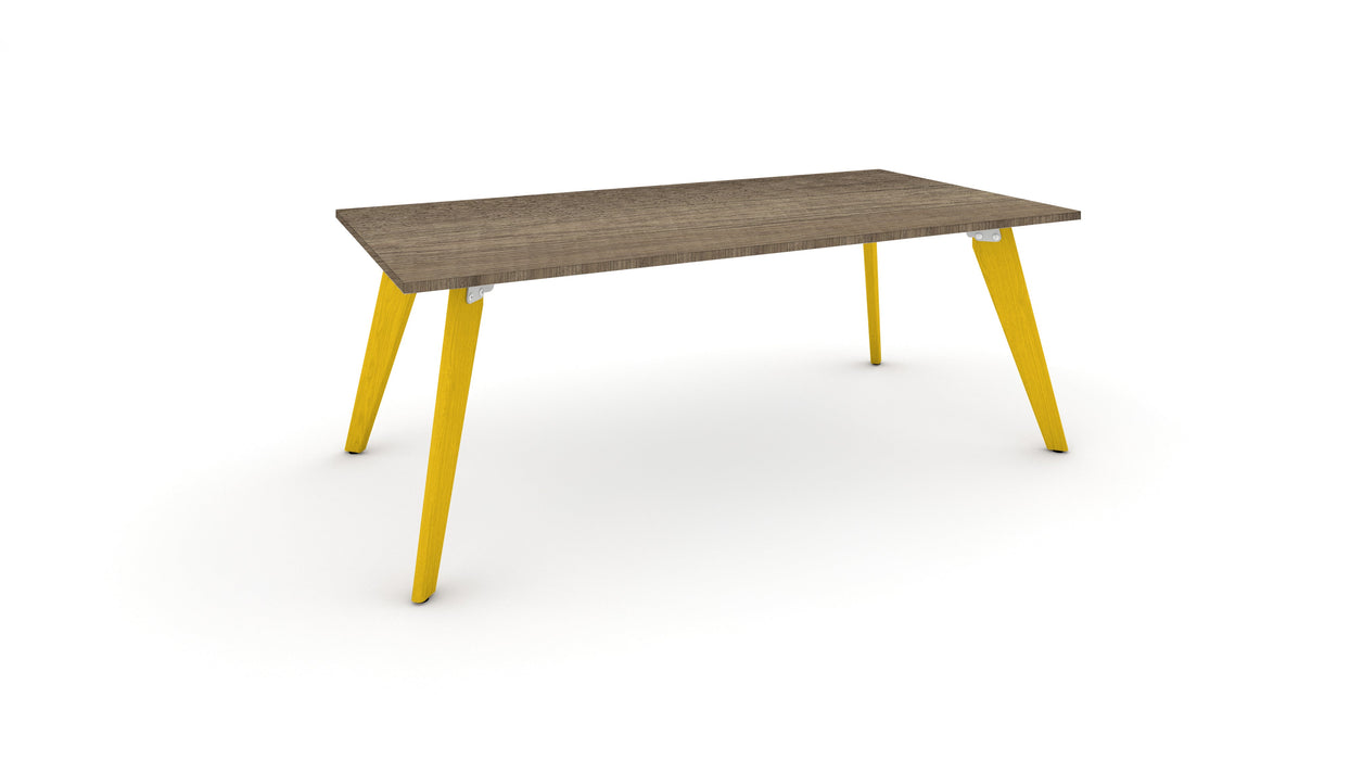 Hub Coloured leg Meeting Tables 1600mm x 1200mm Meeting Tables Workstories 1600mm x 1200mm Grey Nebraska Oak Yellow RAL1021
