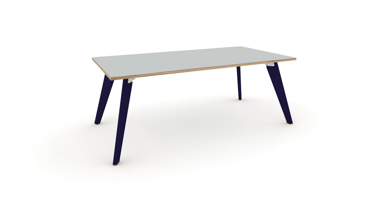 Hub Coloured leg Meeting Tables 1600mm x 1200mm Meeting Tables Workstories 1600mm x 1200mm Light Grey/Ply Cobalt Blue RAL5013