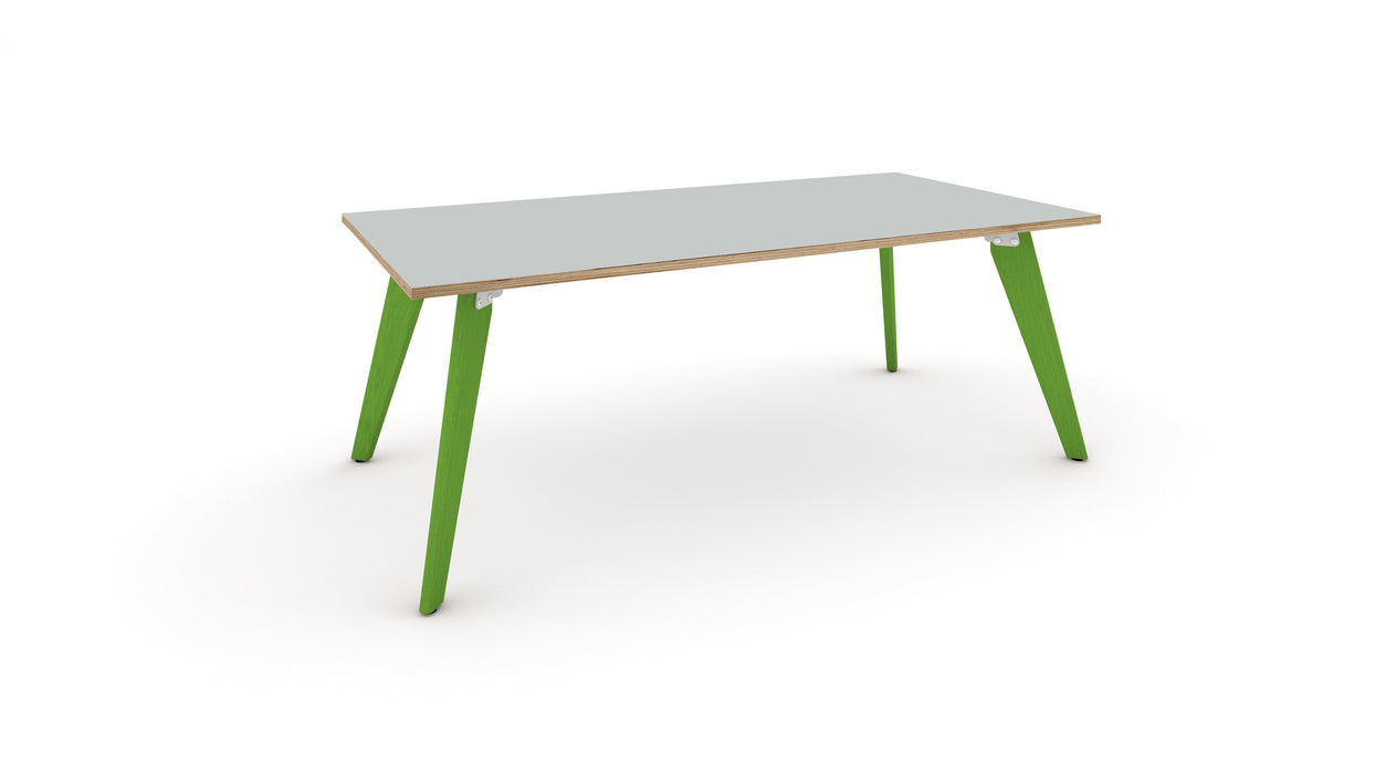 Hub Coloured leg Meeting Tables 1600mm x 1200mm Meeting Tables Workstories 1600mm x 1200mm Light Grey/Ply Green RAL6018