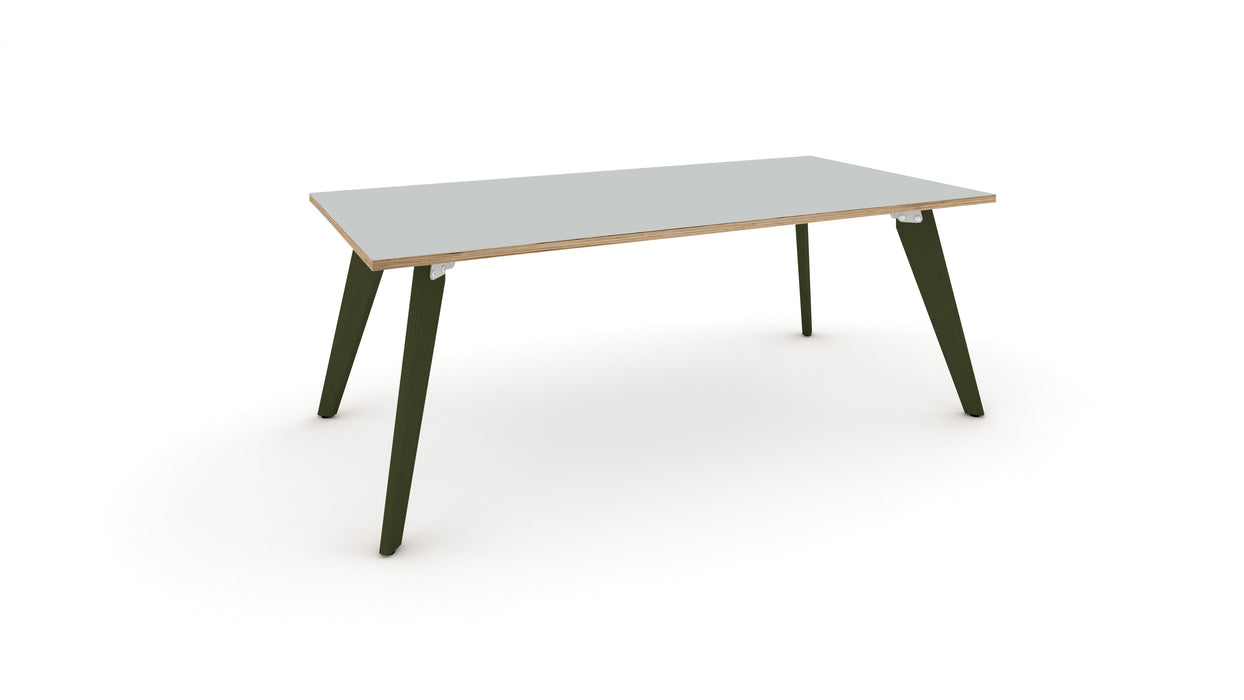 Hub Coloured leg Meeting Tables 1600mm x 1200mm Meeting Tables Workstories 1600mm x 1200mm Light Grey/Ply Olive Green RAL6003