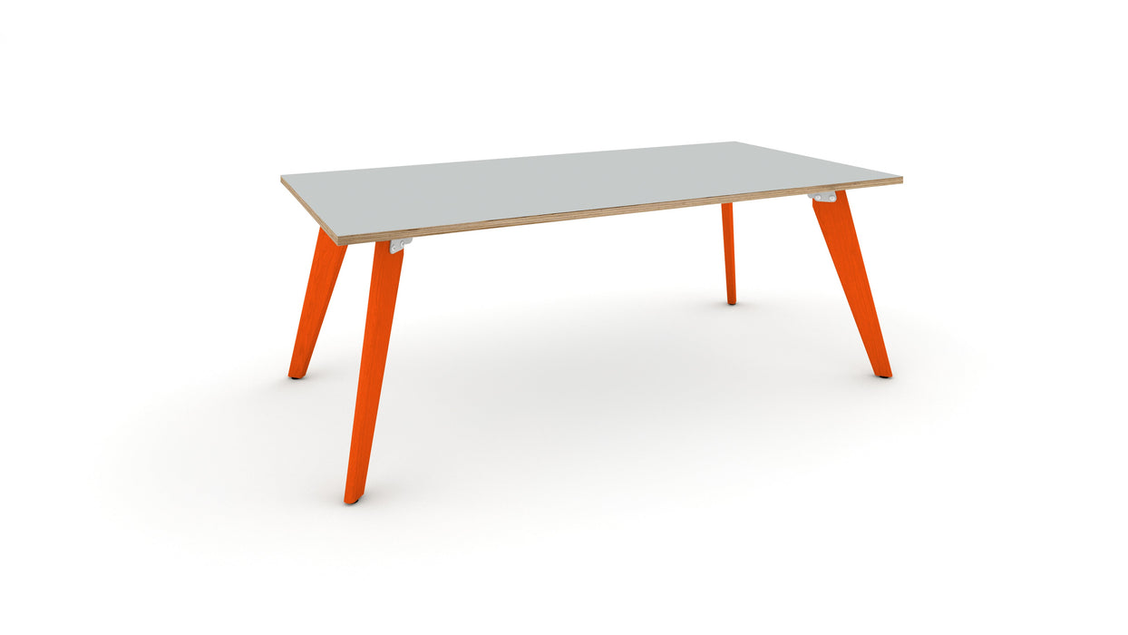 Hub Coloured leg Meeting Tables 1600mm x 1200mm Meeting Tables Workstories 1600mm x 1200mm Light Grey/Ply Orange RAL2004