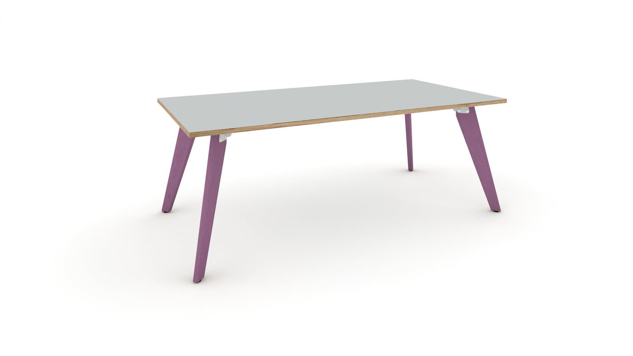 Hub Coloured leg Meeting Tables 1600mm x 1200mm Meeting Tables Workstories 1600mm x 1200mm Light Grey/Ply Pastel Violet RAL4009