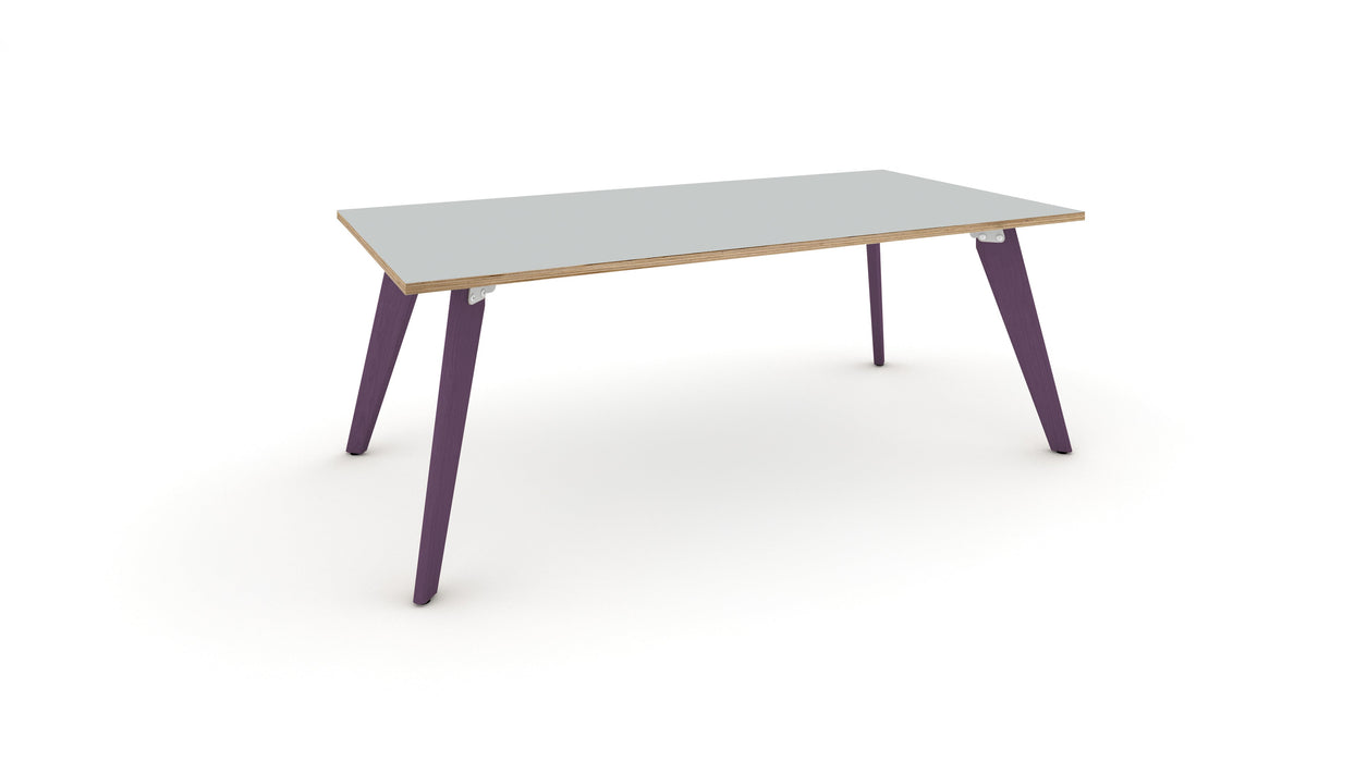 Hub Coloured leg Meeting Tables 1600mm x 1200mm Meeting Tables Workstories 1600mm x 1200mm Light Grey/Ply Red Lilac RAL4001