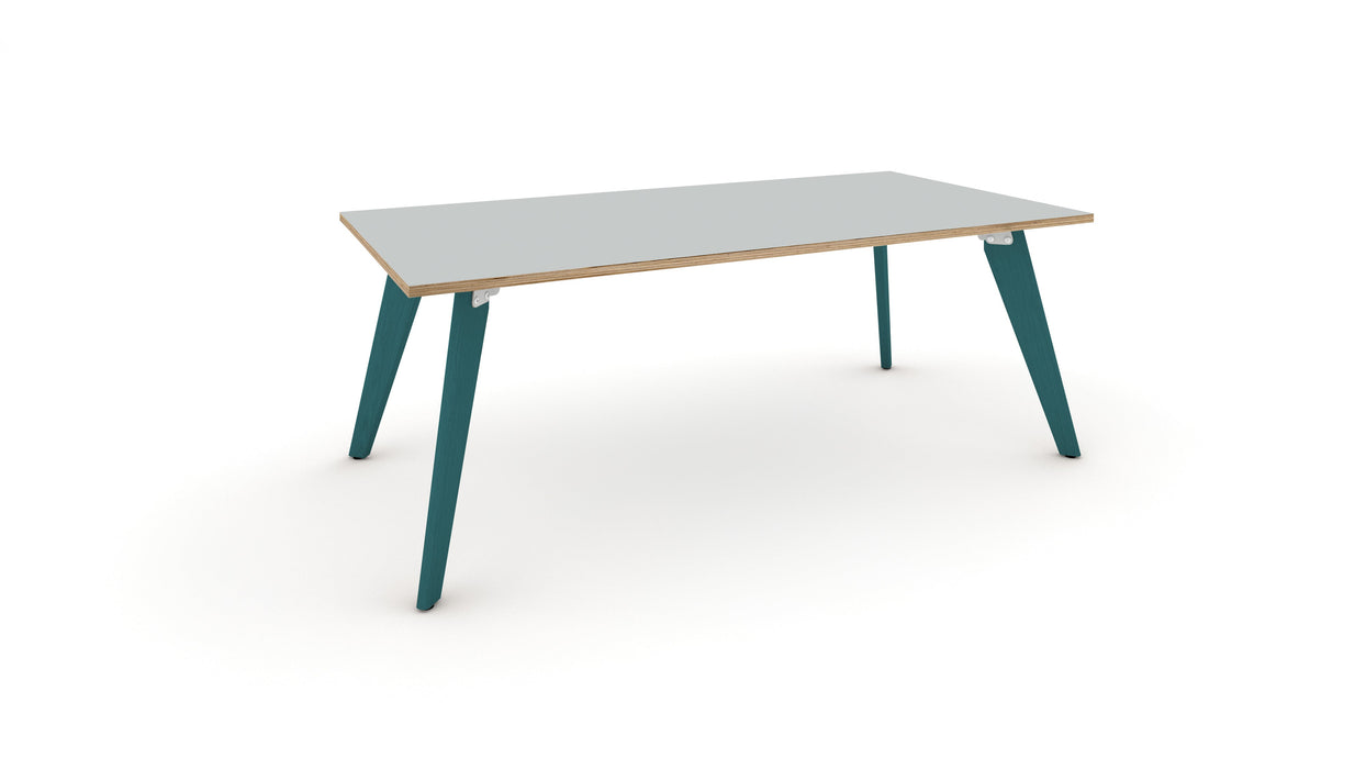 Hub Coloured leg Meeting Tables 1600mm x 1200mm Meeting Tables Workstories 1600mm x 1200mm Light Grey/Ply Turquoise Blue RAL5018
