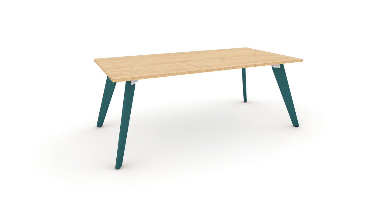 Hub Coloured leg Meeting Tables 1600mm x 1200mm Meeting Tables Workstories 1600mm x 1200mm Maple Turquoise Blue RAL5018