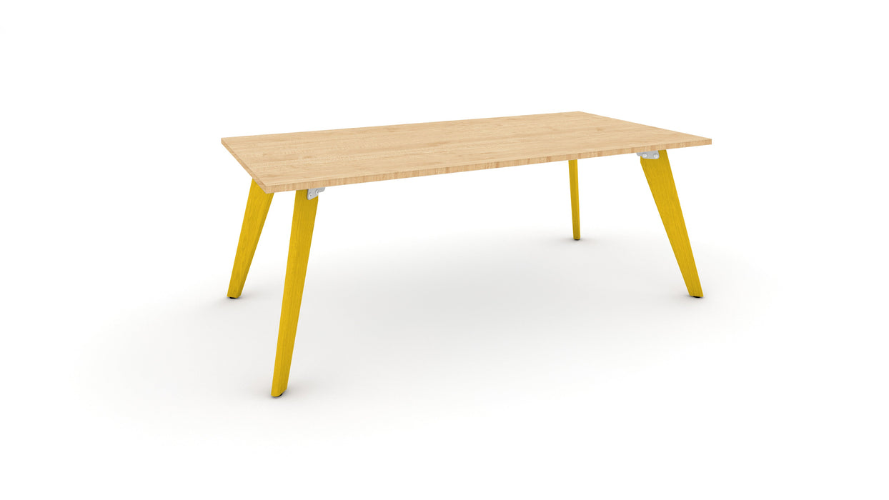 Hub Coloured leg Meeting Tables 1600mm x 1200mm Meeting Tables Workstories 1600mm x 1200mm Maple Yellow RAL1021