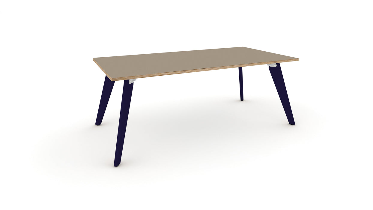 Hub Coloured leg Meeting Tables 1600mm x 1200mm Meeting Tables Workstories 1600mm x 1200mm Stone Grey/Ply Cobalt Blue RAL5013