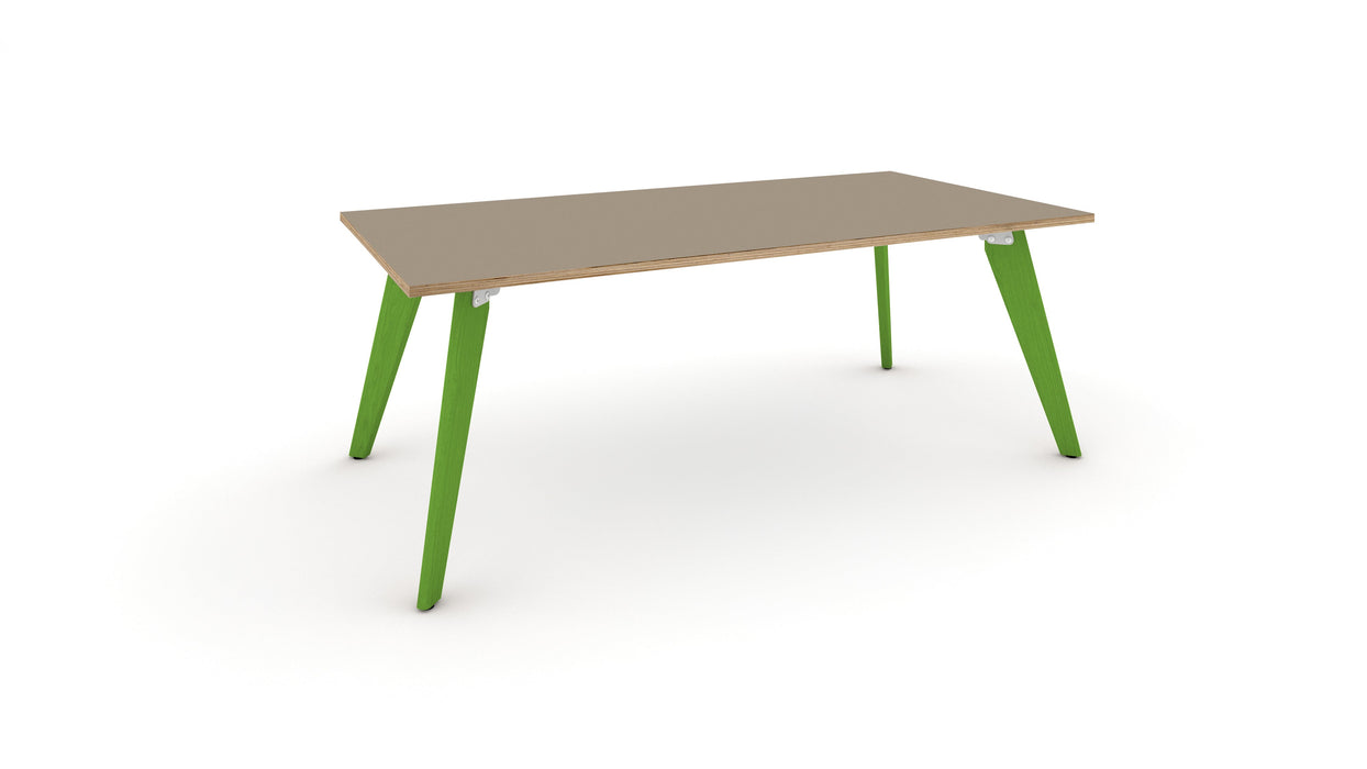 Hub Coloured leg Meeting Tables 1600mm x 1200mm Meeting Tables Workstories 1600mm x 1200mm Stone Grey/Ply Green RAL6018