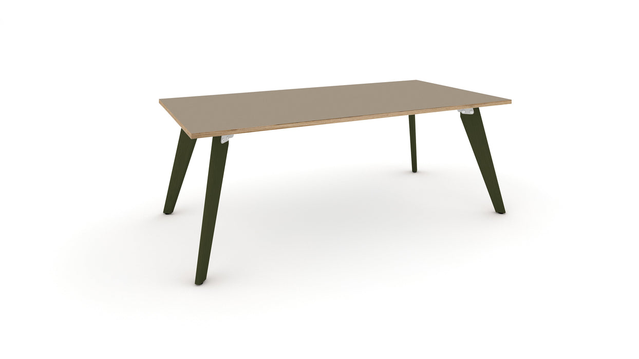 Hub Coloured leg Meeting Tables 1600mm x 1200mm Meeting Tables Workstories 1600mm x 1200mm Stone Grey/Ply Olive Green RAL6003