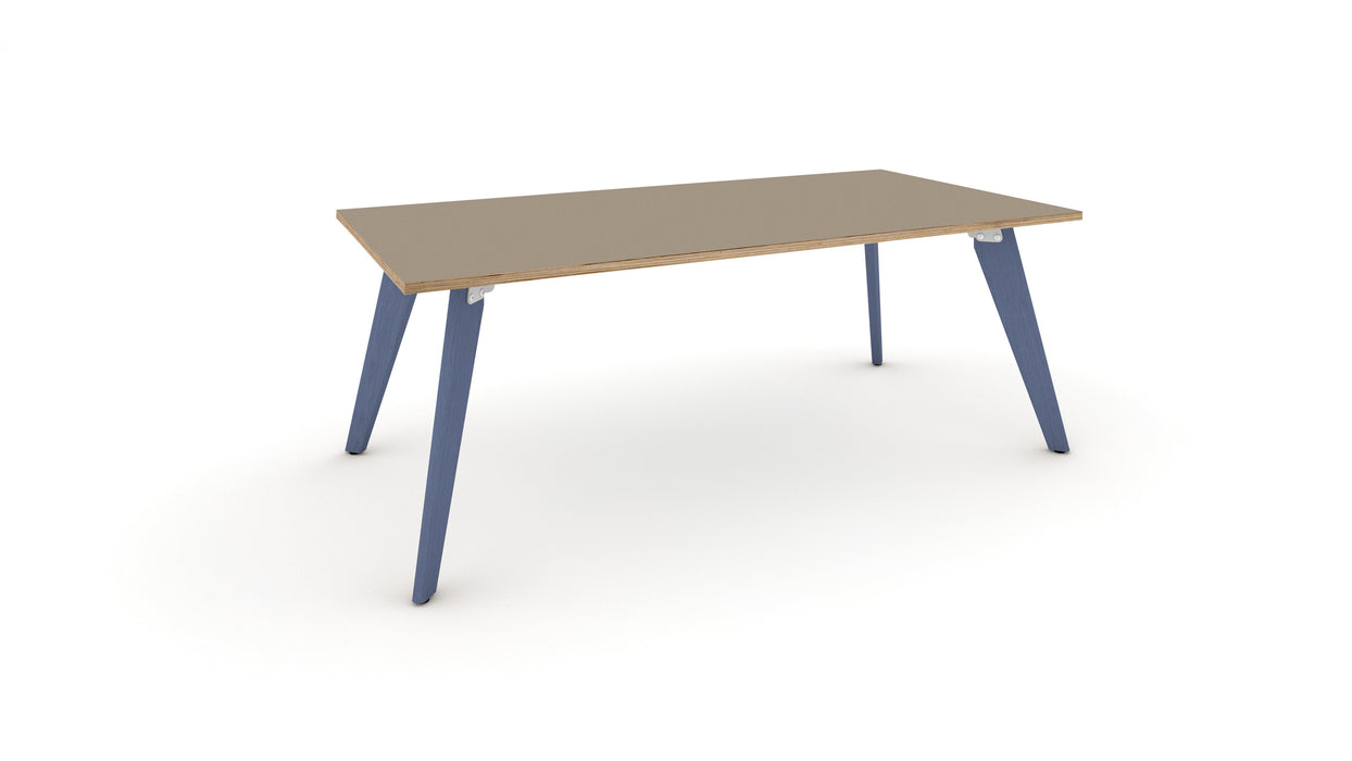 Hub Coloured leg Meeting Tables 1600mm x 1200mm Meeting Tables Workstories 1600mm x 1200mm Stone Grey/Ply Pigeon Blue RAL5014
