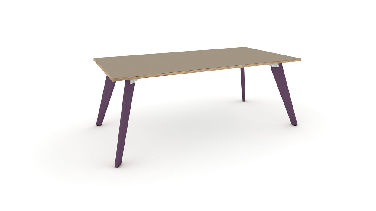 Hub Coloured leg Meeting Tables 1600mm x 1200mm Meeting Tables Workstories 1600mm x 1200mm Stone Grey/Ply Red Lilac RAL4001