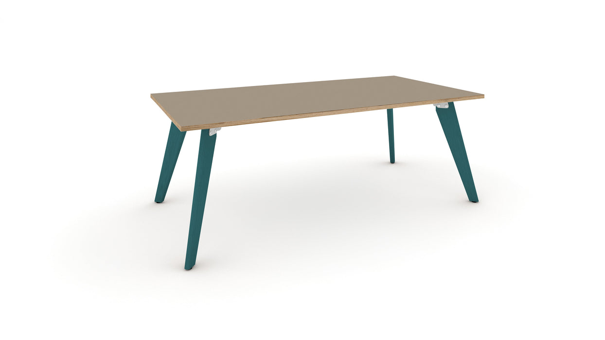 Hub Coloured leg Meeting Tables 1600mm x 1200mm Meeting Tables Workstories 1600mm x 1200mm Stone Grey/Ply Turquoise Blue RAL5018