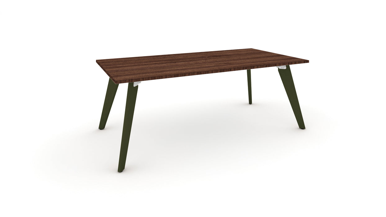 Hub Coloured leg Meeting Tables 1600mm x 1200mm Meeting Tables Workstories 1600mm x 1200mm Walnut Olive Green RAL6003