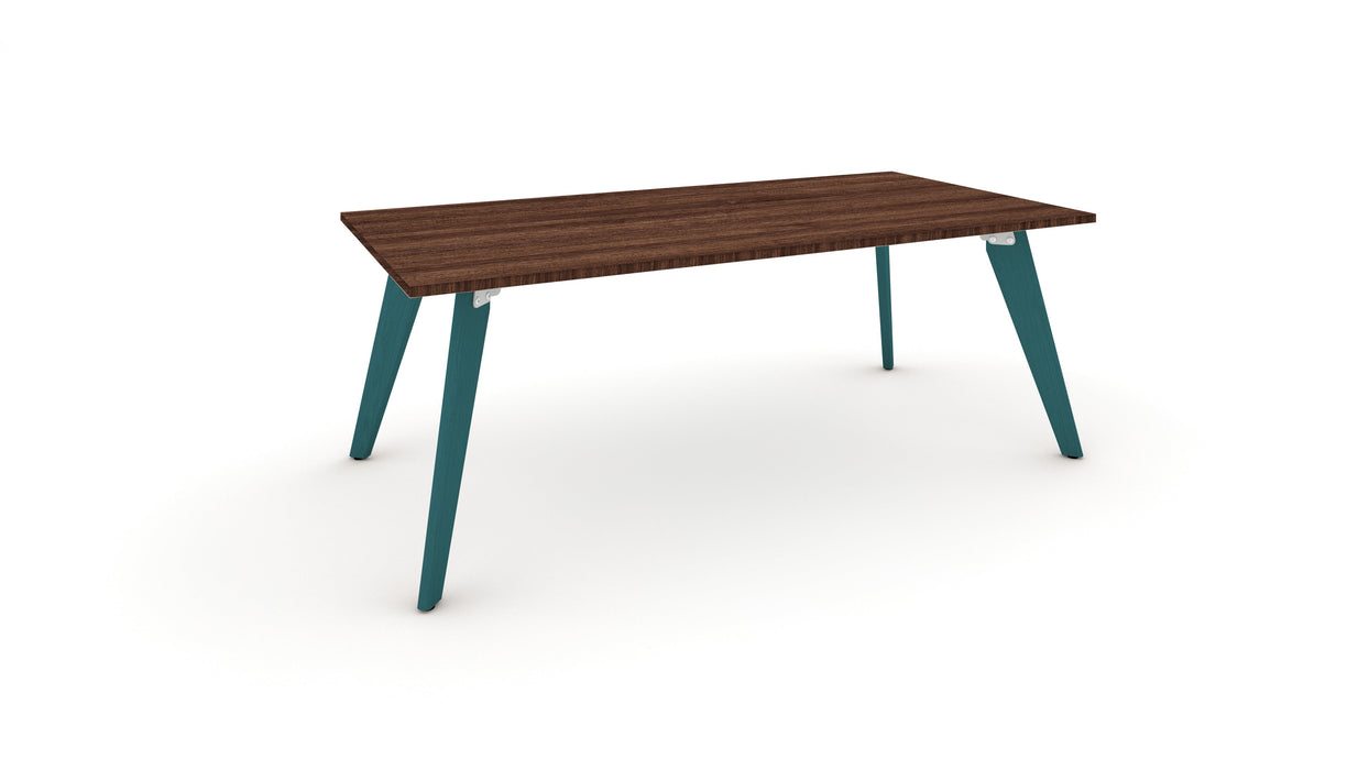 Hub Coloured leg Meeting Tables 1600mm x 1200mm Meeting Tables Workstories 1600mm x 1200mm Walnut Turquoise Blue RAL5018