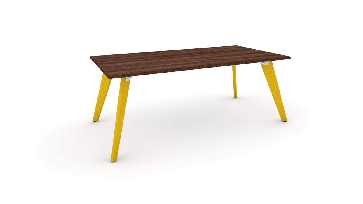 Hub Coloured leg Meeting Tables 1600mm x 1200mm Meeting Tables Workstories 1600mm x 1200mm Walnut Yellow RAL1021