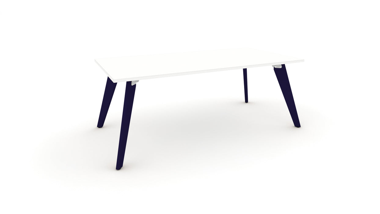 Hub Coloured leg Meeting Tables 1600mm x 1200mm Meeting Tables Workstories 1600mm x 1200mm White Cobalt Blue RAL5013