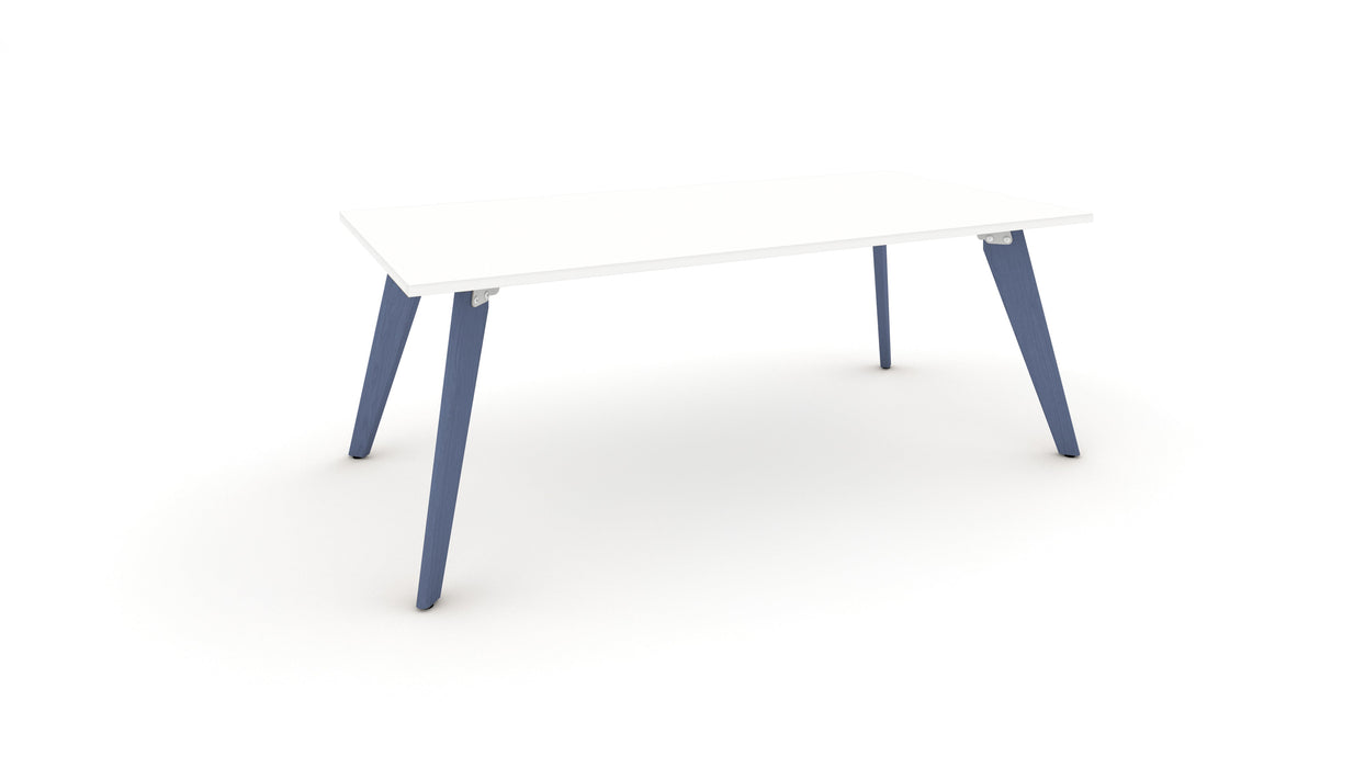 Hub Coloured leg Meeting Tables 1600mm x 1200mm Meeting Tables Workstories 1600mm x 1200mm White Pigeon Blue RAL5014