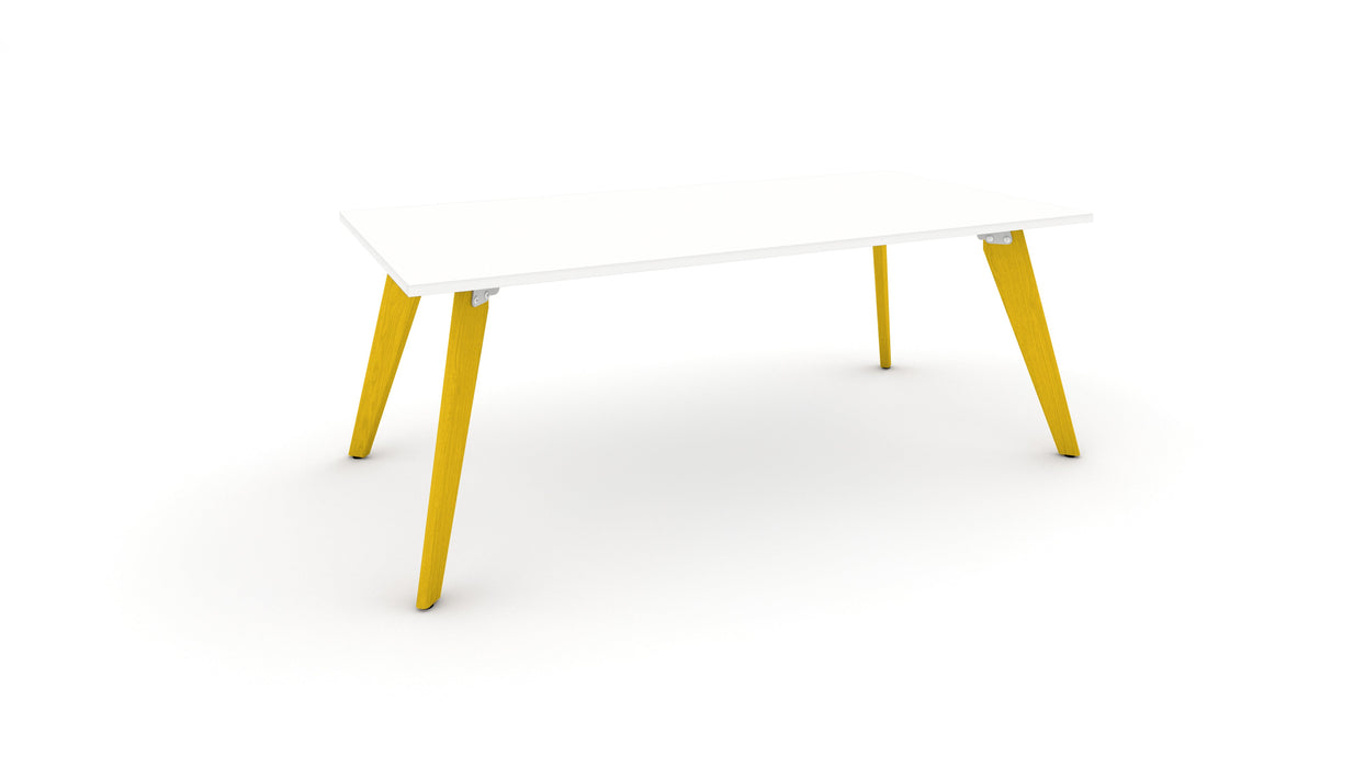 Hub Coloured leg Meeting Tables 1600mm x 1200mm Meeting Tables Workstories 1600mm x 1200mm White Yellow RAL1021