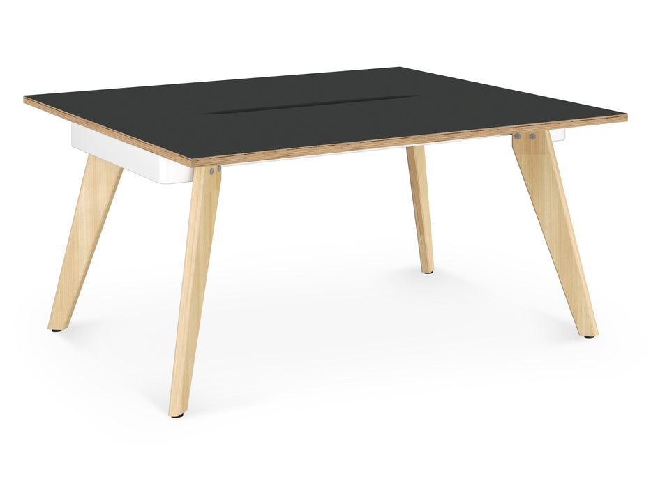 Hub Wooden Leg Bench Desks BENCH DESKS Workstories 2 Person 1200mm x 1600mm Anthracite/Ply Edge