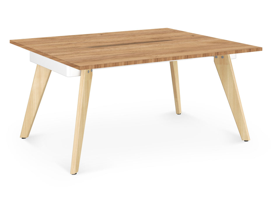 Hub Wooden Leg Bench Desks BENCH DESKS Workstories 2 Person 1200mm x 1600mm Gold Craft Oak