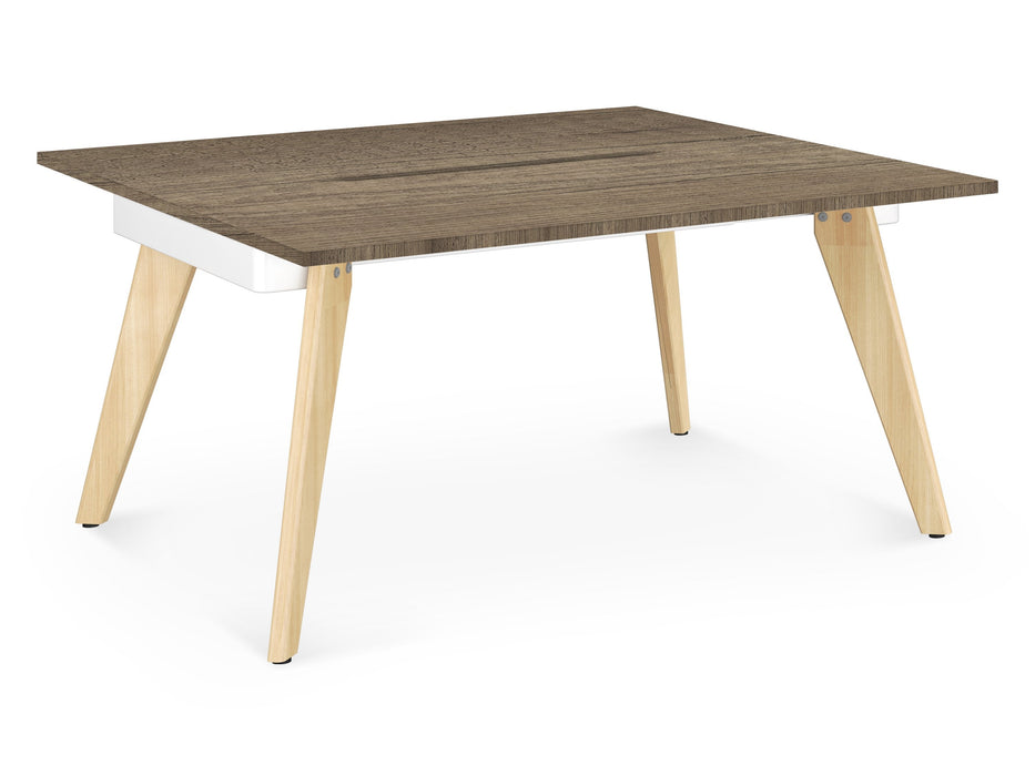 Hub Wooden Leg Bench Desks BENCH DESKS Workstories 2 Person 1200mm x 1600mm Grey Nebraska Oak