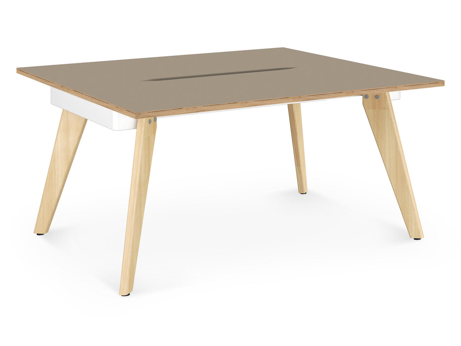 Hub Wooden Leg Bench Desks BENCH DESKS Workstories 2 Person 1200mm x 1600mm Stone Grey