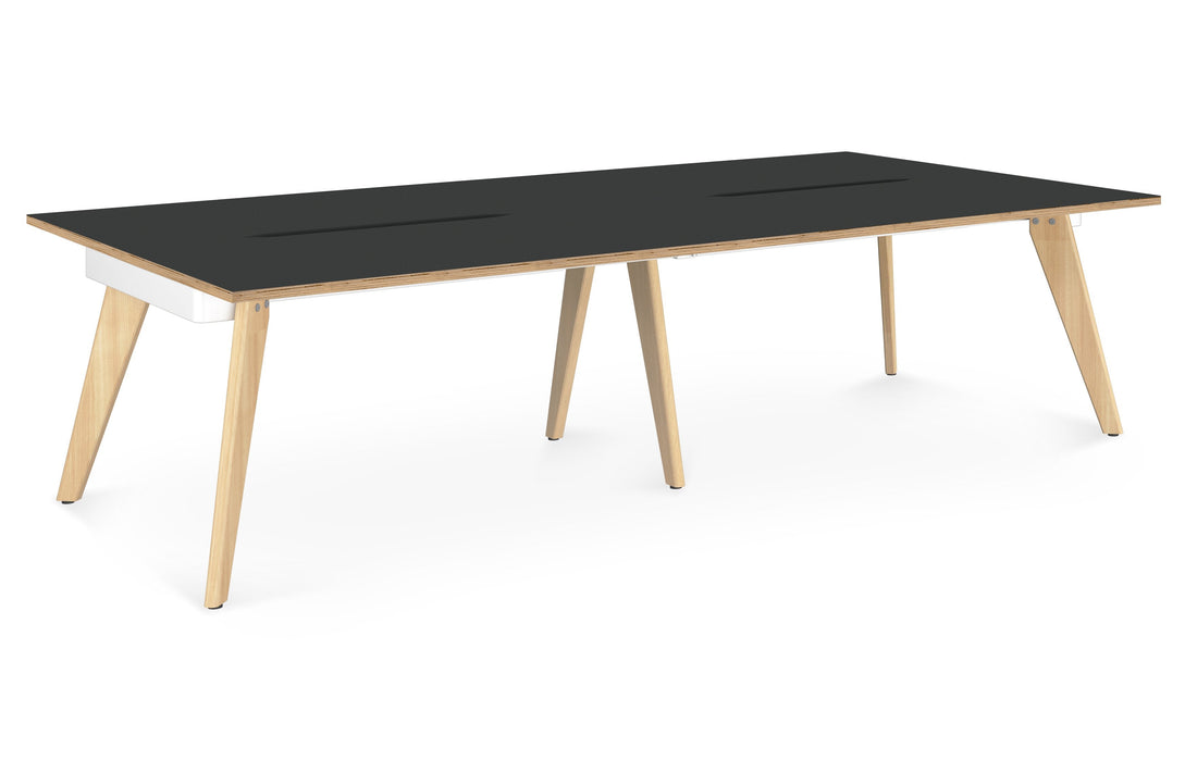 Hub Wooden Leg Bench Desks BENCH DESKS Workstories 4 Person 3200mm x 1600mm Anthracite/Ply Edge
