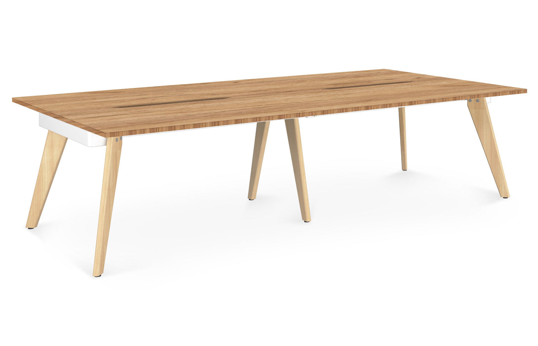 Hub Wooden Leg Bench Desks BENCH DESKS Workstories 4 Person 3200mm x 1600mm Gold Craft Oak