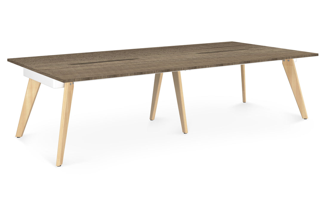 Hub Wooden Leg Bench Desks BENCH DESKS Workstories 4 Person 3200mm x 1600mm Grey Nebraska Oak