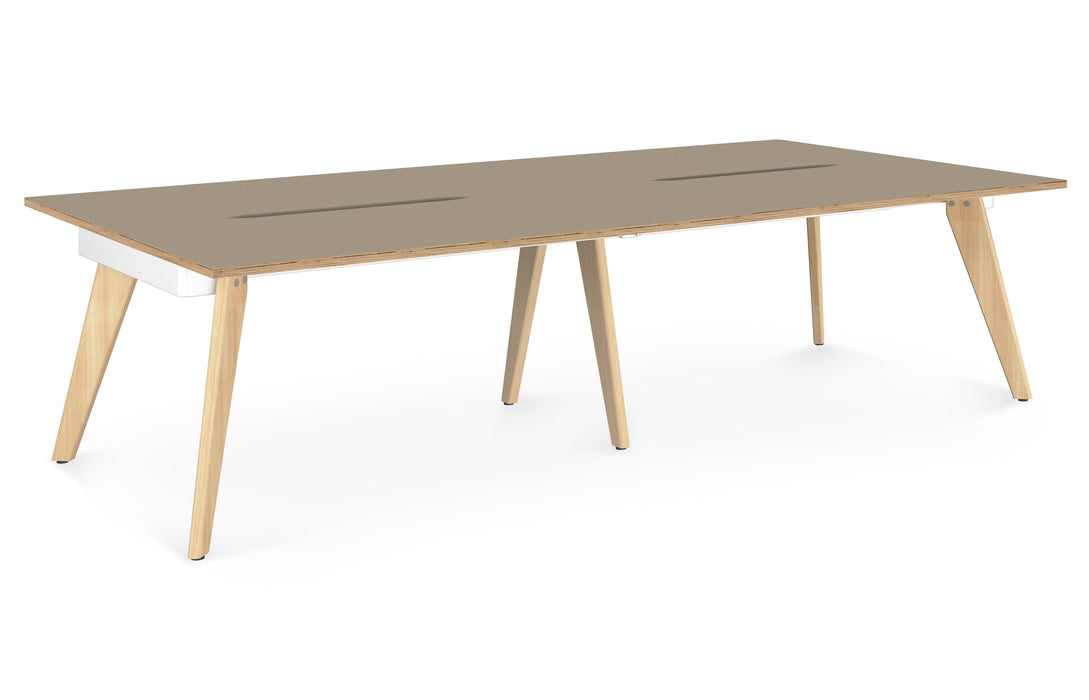 Hub Wooden Leg Bench Desks BENCH DESKS Workstories 4 Person 3200mm x 1600mm Stone Grey