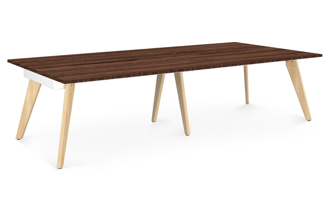 Hub Wooden Leg Bench Desks BENCH DESKS Workstories 4 Person 3200mm x 1600mm Walnut