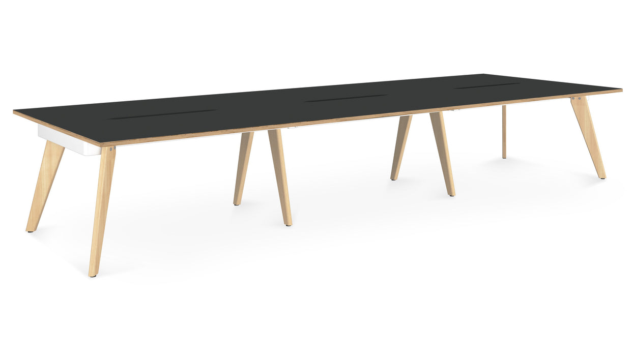 Hub Wooden Leg Bench Desks BENCH DESKS Workstories 6 Person 4800mm x 1600mm Anthracite/Ply Edge