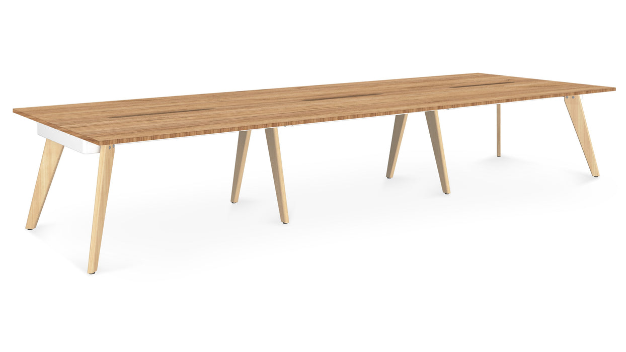 Hub Wooden Leg Bench Desks BENCH DESKS Workstories 6 Person 4800mm x 1600mm Gold Craft Oak