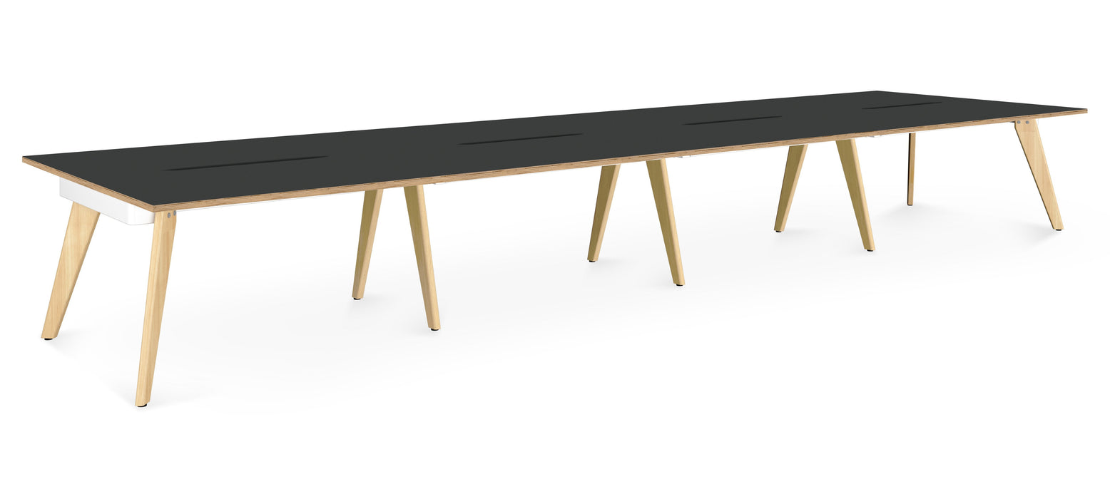 Hub Wooden Leg Bench Desks BENCH DESKS Workstories 8 Person 4800mm x 1600mm Anthracite/Ply Edge